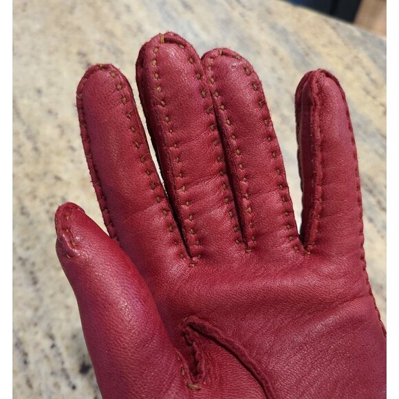 Eddie Bauer Women Size M Red Soft Leather Gloves Wool Angora Lined Top Stitching - Picture 16 of 16